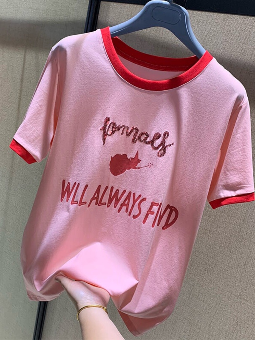 Pink & Red Graphic Ringer Tee - "Wll Always Find"